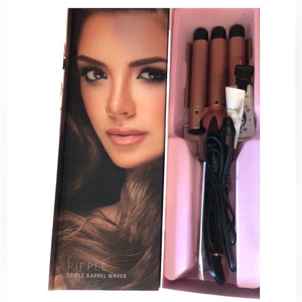 WAVER CURLING IRON LUXE AND WILLOW RIPPLE TRIPLE BARREL 1" BARRELS NIB